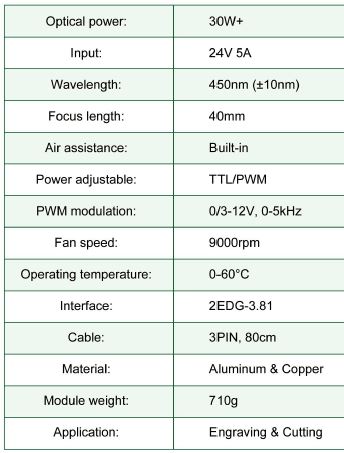 K30 Laser Tree parameters