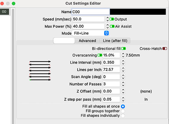 Cut Settings EditorZ7A-SM2 Lightburn-Cut Settings Editor