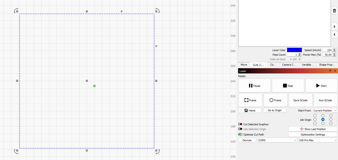 Current position centered but job origin is not - LightBurn Software ...