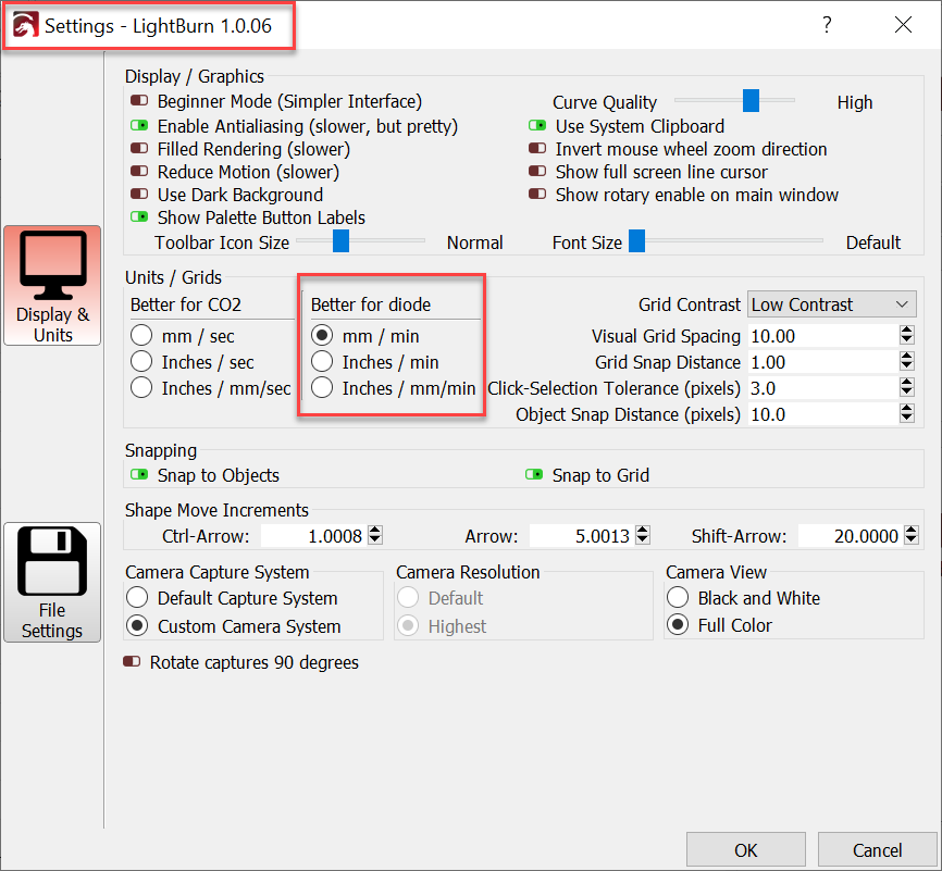 2022-02-24_11-20-47 settings window mm per minute for diode