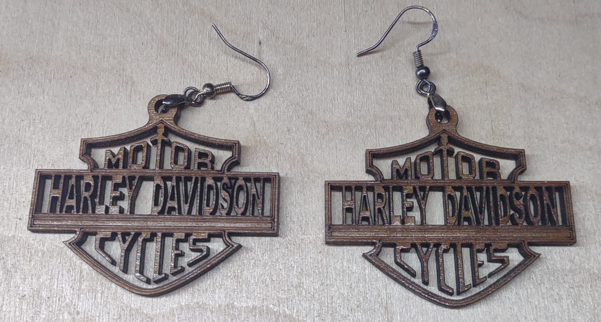 Harley Motorcycle Earrings - .120 wood – cut & engraved - Finished ...