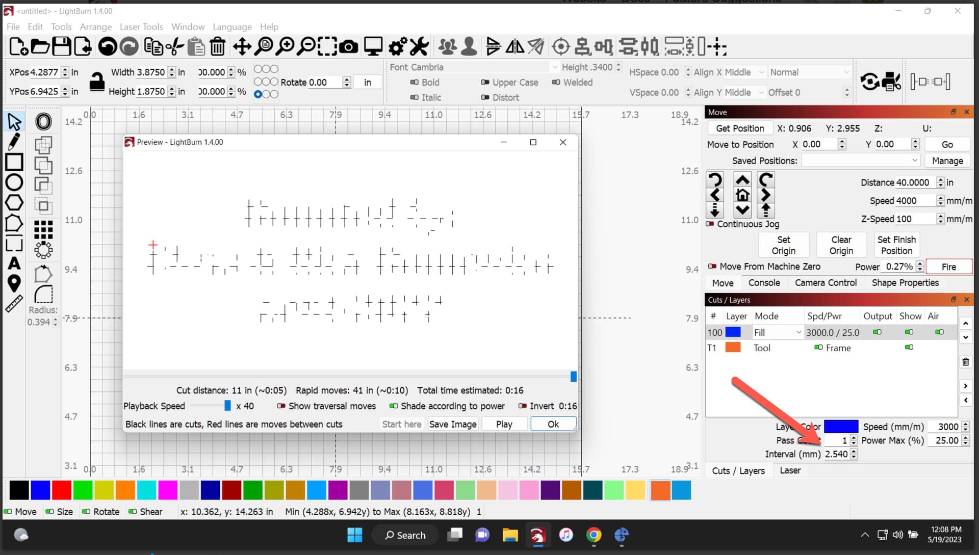 Cant fill text and get dashes - LightBurn Software Questions ...