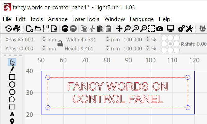fancy words on control panel