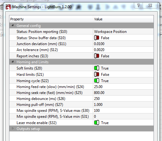 Machine settings
