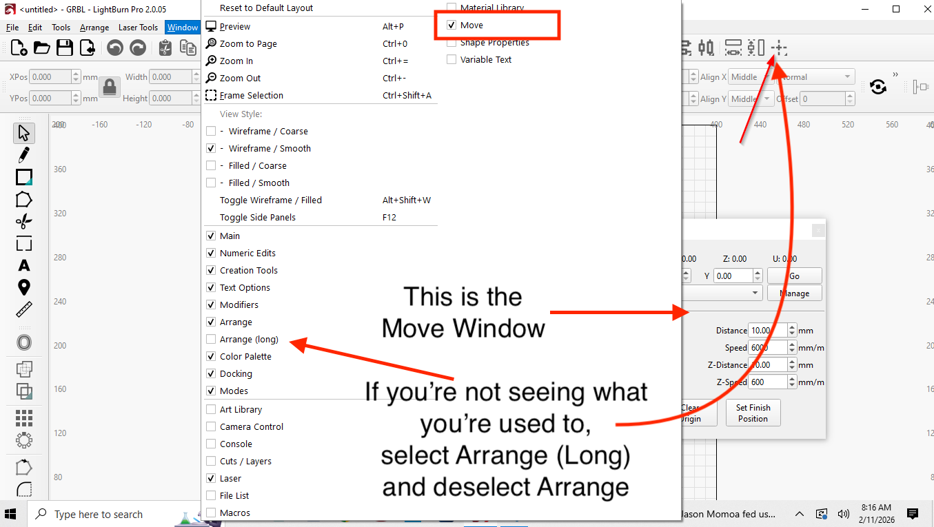 My Move Selection Is Missing From Window LightBurn Software Questions 
