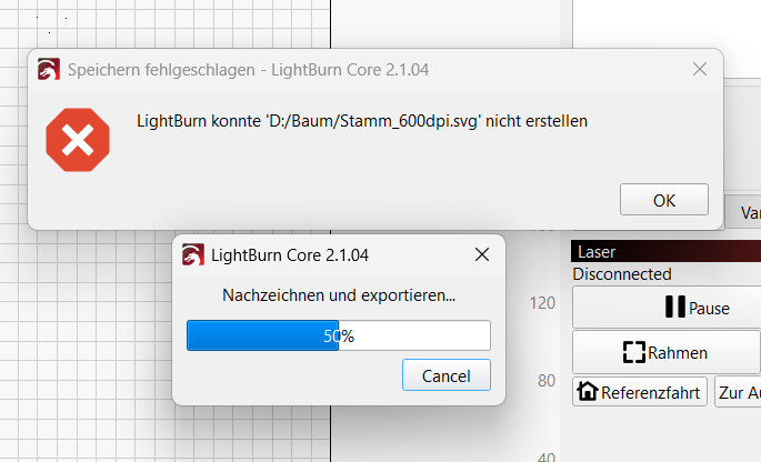 Fehlermeldung Multi-Datei 1 File GRBL Sculp S9 - LightBurn Core 2.1.04